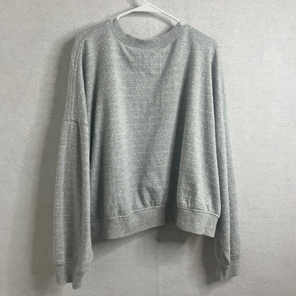 Aerie Gray Swiss Dot Textured Sweatshirt Pullover Long Sleeve - Picture 2 of 5
